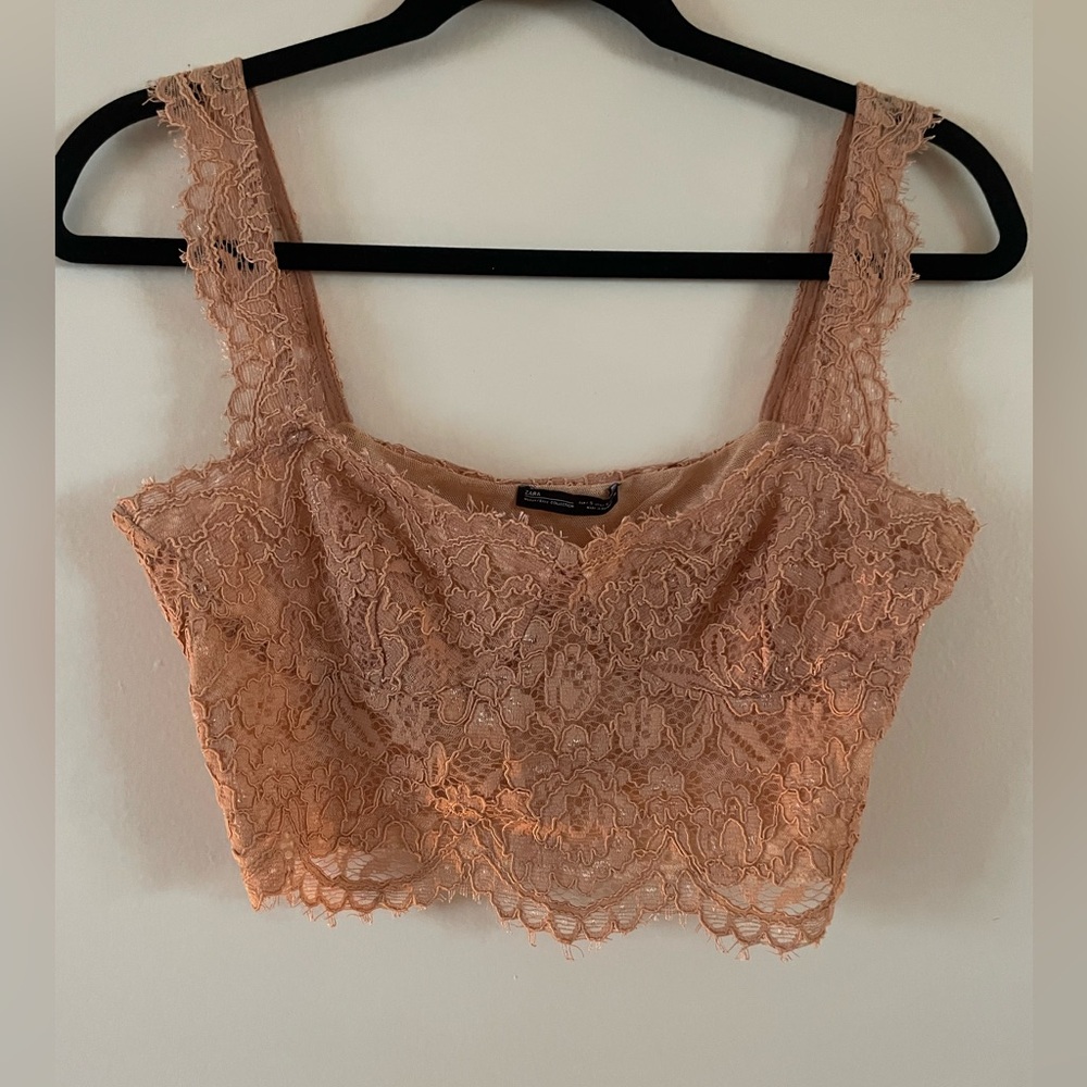 Zara Lace Detail Top in Tan